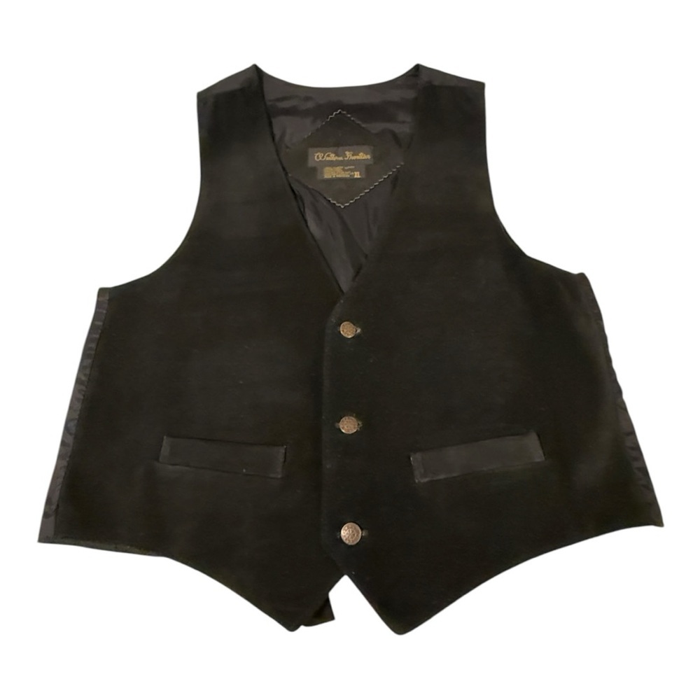 Vintage WESTERN FRONTIER leather vest 44 black SUEDE cowboy waistcoat XL rancher - Picture 4 of 11